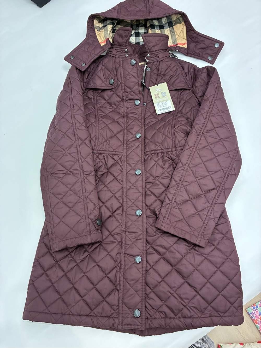 Burberry Quilted Hooded Puffer Coat - Maroon